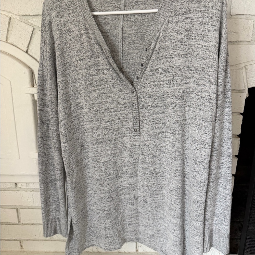 Abercrombie Light Gray Henley Knit Top